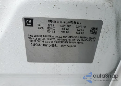 2016 Chevrolet Cruze Limited Ls из США, поврежденный, VIN 1G1PC5SH4G7164996